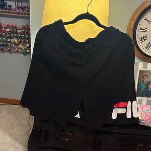 Fila Men’s Athletic black shorts with logo accent, size medium